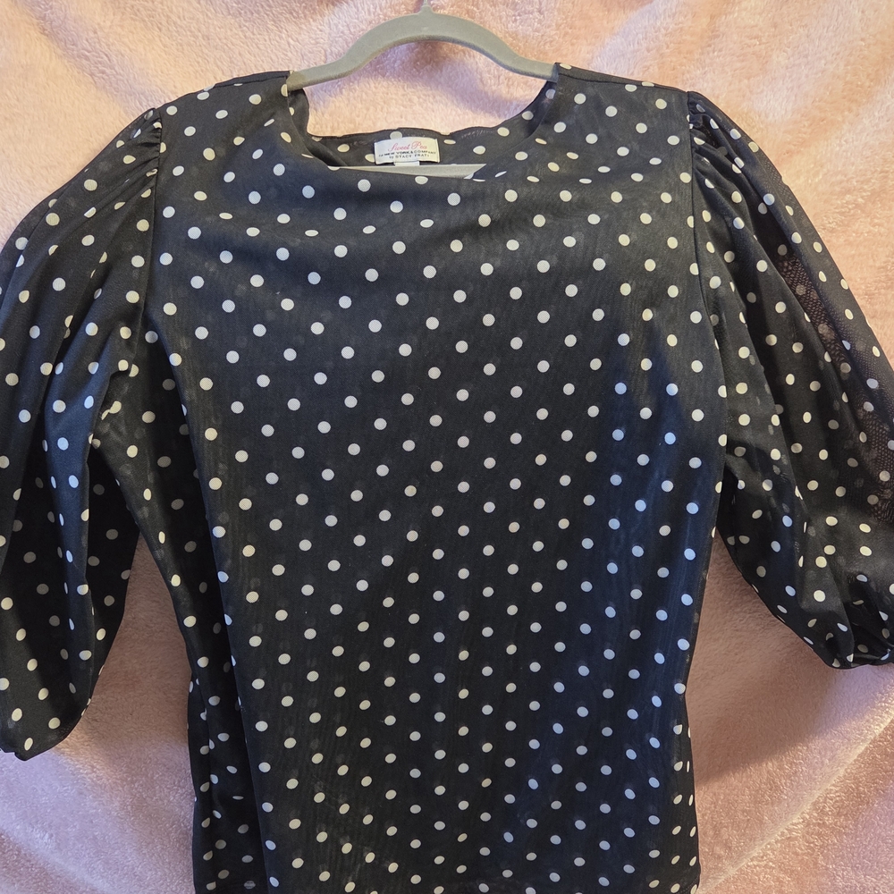 Sweet Pea Navy and White Polka Dot Blouse